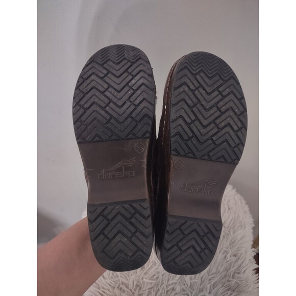 Dansko Shandy Brown Leather Snake Skin Imitation Open Heel Work Clog 39 US 8.5 - Picture 8 of 8